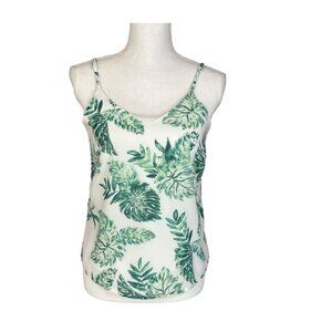 Japna Sleeveless Blouse Cami Womens Small White Green Leaves Summer Lined